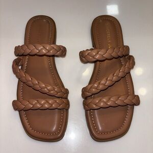Sincerely Jules Tan Braided Sandals, Slip On